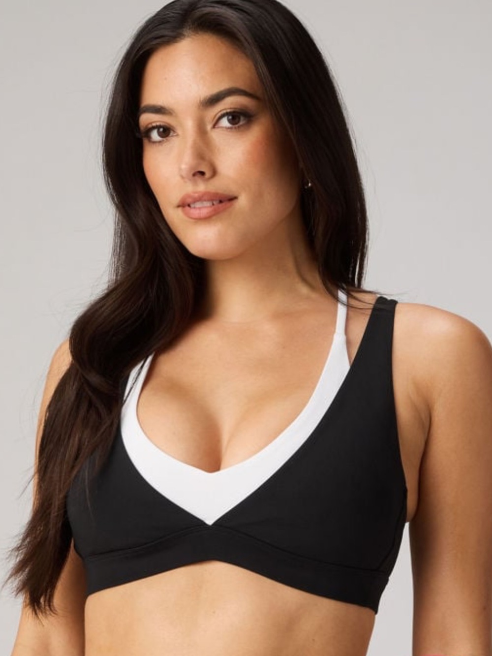 Fabletics Black & White V‑Neck Supportive Sports Bra
